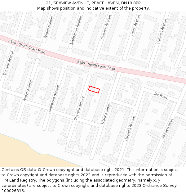 21, SEAVIEW AVENUE, PEACEHAVEN, BN10 8PP: Location map and indicative extent of plot