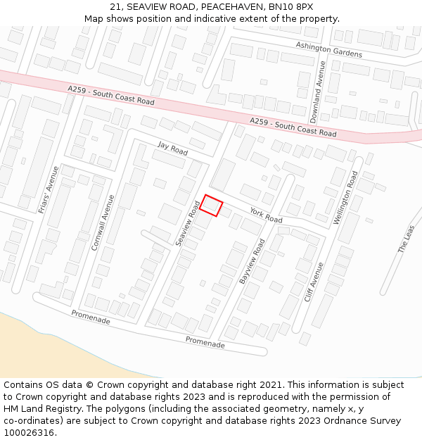 21, SEAVIEW ROAD, PEACEHAVEN, BN10 8PX: Location map and indicative extent of plot