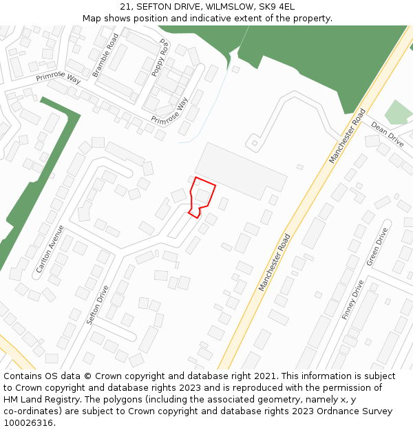 21, SEFTON DRIVE, WILMSLOW, SK9 4EL: Location map and indicative extent of plot