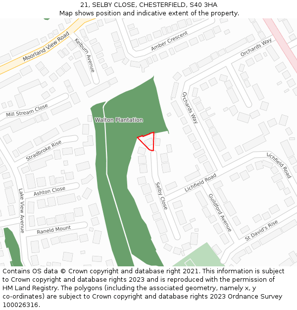 21, SELBY CLOSE, CHESTERFIELD, S40 3HA: Location map and indicative extent of plot