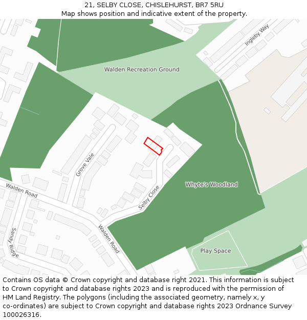 21, SELBY CLOSE, CHISLEHURST, BR7 5RU: Location map and indicative extent of plot