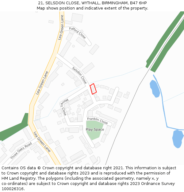 21, SELSDON CLOSE, WYTHALL, BIRMINGHAM, B47 6HP: Location map and indicative extent of plot