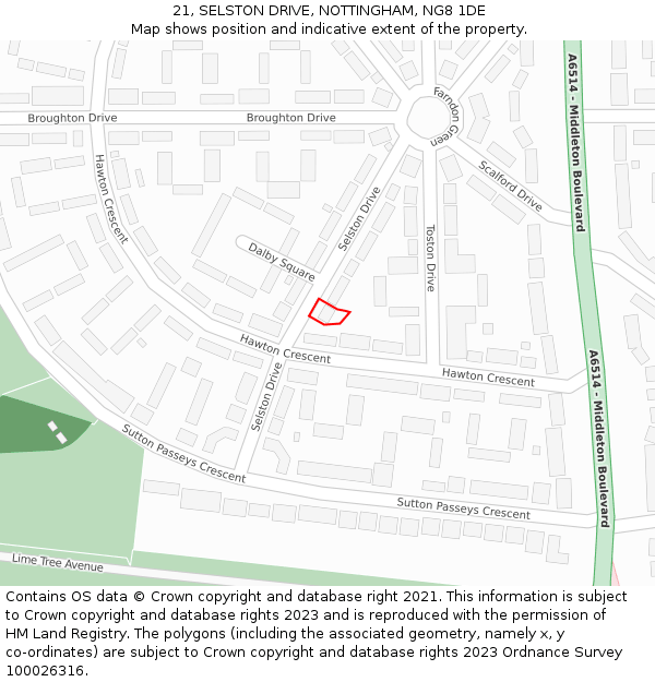 21, SELSTON DRIVE, NOTTINGHAM, NG8 1DE: Location map and indicative extent of plot