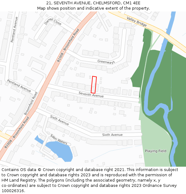 21, SEVENTH AVENUE, CHELMSFORD, CM1 4EE: Location map and indicative extent of plot