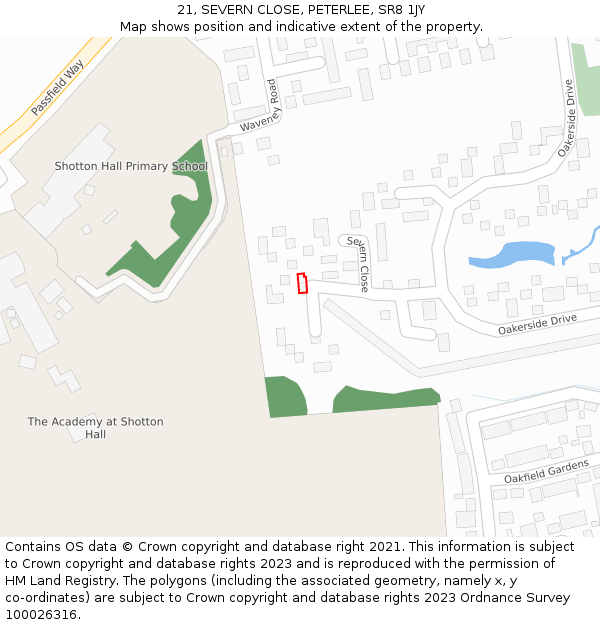 21, SEVERN CLOSE, PETERLEE, SR8 1JY: Location map and indicative extent of plot