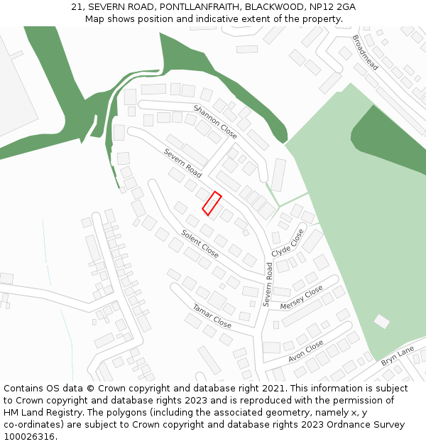 21, SEVERN ROAD, PONTLLANFRAITH, BLACKWOOD, NP12 2GA: Location map and indicative extent of plot