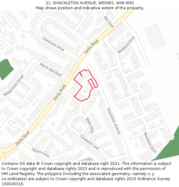 21, SHACKLETON AVENUE, WIDNES, WA8 9NG: Location map and indicative extent of plot