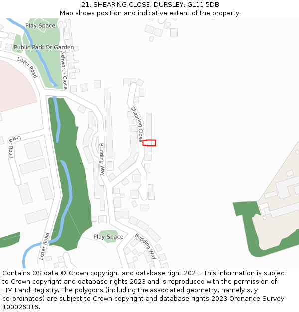 21, SHEARING CLOSE, DURSLEY, GL11 5DB: Location map and indicative extent of plot