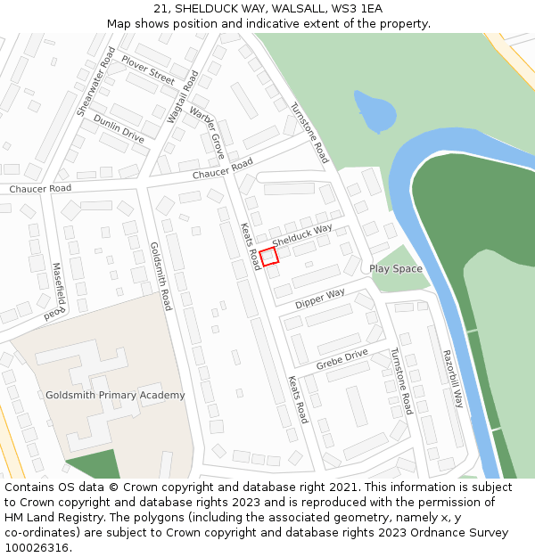 21, SHELDUCK WAY, WALSALL, WS3 1EA: Location map and indicative extent of plot