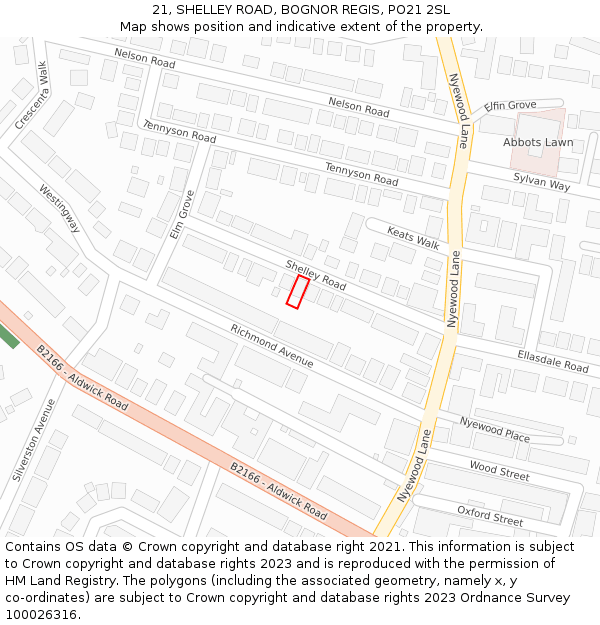 21, SHELLEY ROAD, BOGNOR REGIS, PO21 2SL: Location map and indicative extent of plot