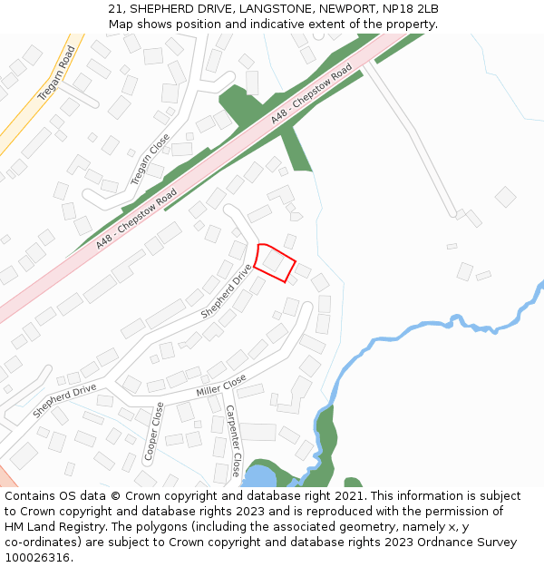 21, SHEPHERD DRIVE, LANGSTONE, NEWPORT, NP18 2LB: Location map and indicative extent of plot