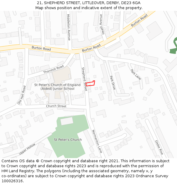 21, SHEPHERD STREET, LITTLEOVER, DERBY, DE23 6GA: Location map and indicative extent of plot