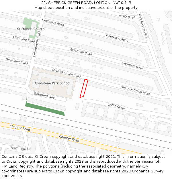 21, SHERRICK GREEN ROAD, LONDON, NW10 1LB: Location map and indicative extent of plot