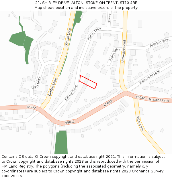 21, SHIRLEY DRIVE, ALTON, STOKE-ON-TRENT, ST10 4BB: Location map and indicative extent of plot