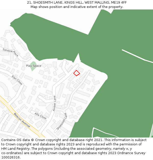 21, SHOESMITH LANE, KINGS HILL, WEST MALLING, ME19 4FF: Location map and indicative extent of plot