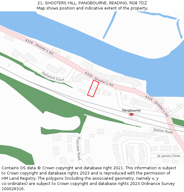 21, SHOOTERS HILL, PANGBOURNE, READING, RG8 7DZ: Location map and indicative extent of plot