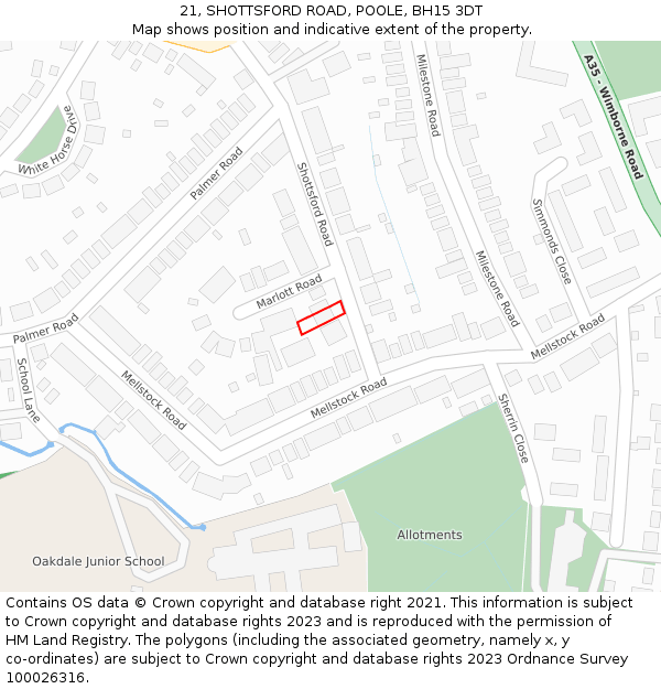 21, SHOTTSFORD ROAD, POOLE, BH15 3DT: Location map and indicative extent of plot