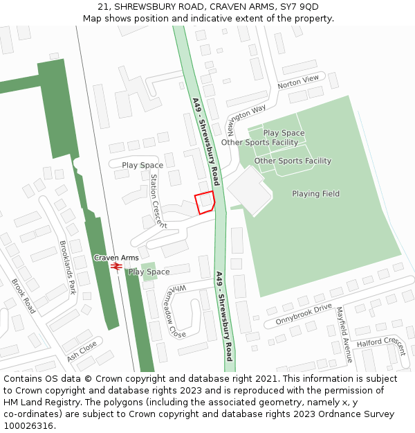 21, SHREWSBURY ROAD, CRAVEN ARMS, SY7 9QD: Location map and indicative extent of plot