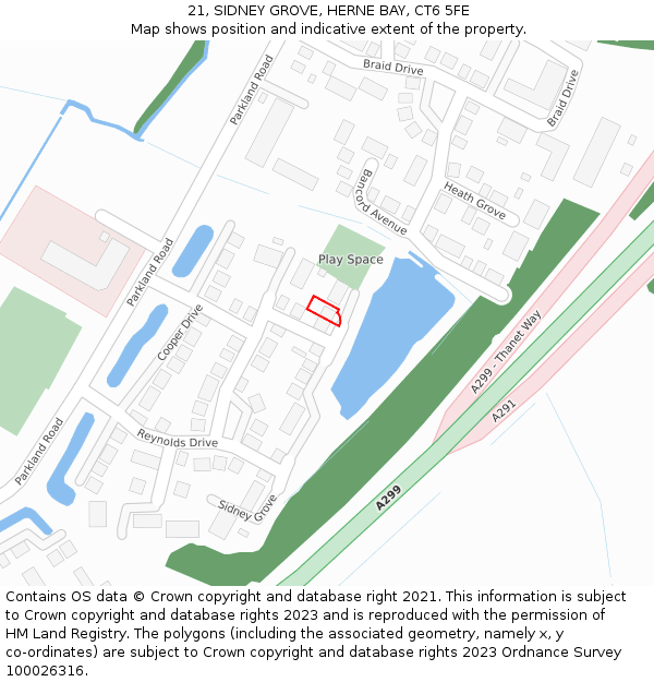 21, SIDNEY GROVE, HERNE BAY, CT6 5FE: Location map and indicative extent of plot