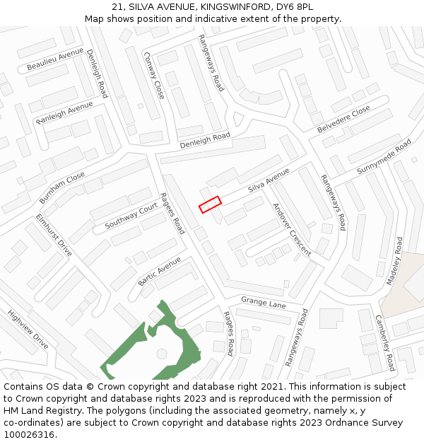 21, SILVA AVENUE, KINGSWINFORD, DY6 8PL: Location map and indicative extent of plot