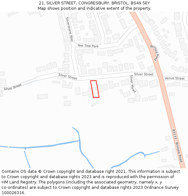 21, SILVER STREET, CONGRESBURY, BRISTOL, BS49 5EY: Location map and indicative extent of plot