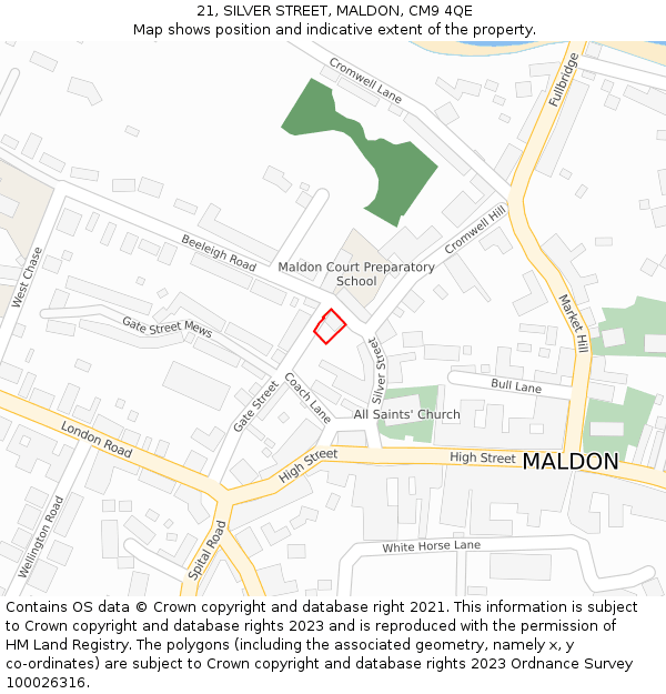 21, SILVER STREET, MALDON, CM9 4QE: Location map and indicative extent of plot