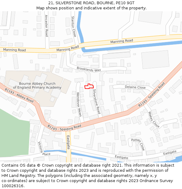 21, SILVERSTONE ROAD, BOURNE, PE10 9GT: Location map and indicative extent of plot