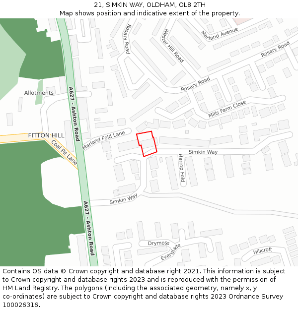 21, SIMKIN WAY, OLDHAM, OL8 2TH: Location map and indicative extent of plot