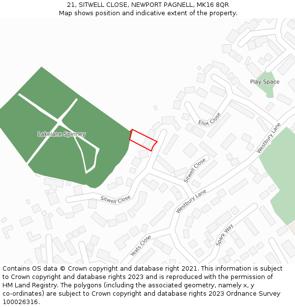 21, SITWELL CLOSE, NEWPORT PAGNELL, MK16 8QR: Location map and indicative extent of plot