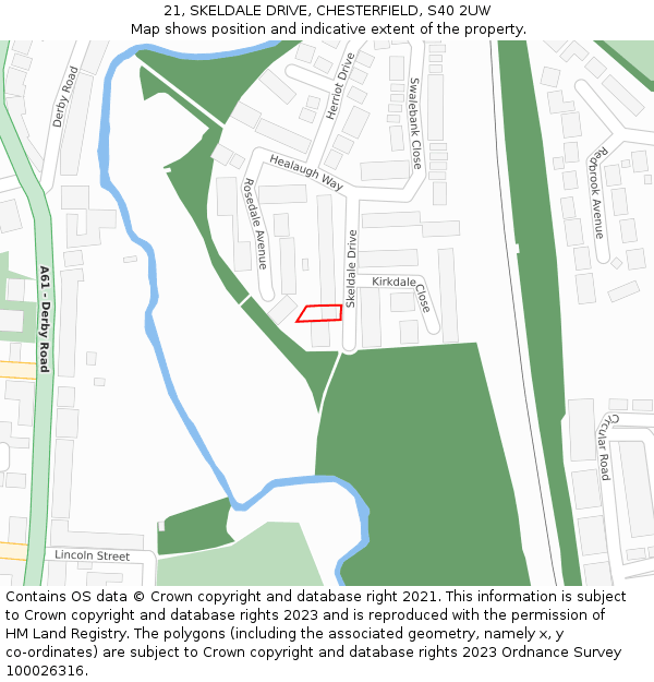 21, SKELDALE DRIVE, CHESTERFIELD, S40 2UW: Location map and indicative extent of plot