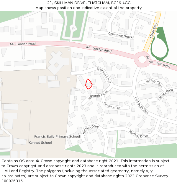 21, SKILLMAN DRIVE, THATCHAM, RG19 4GG: Location map and indicative extent of plot