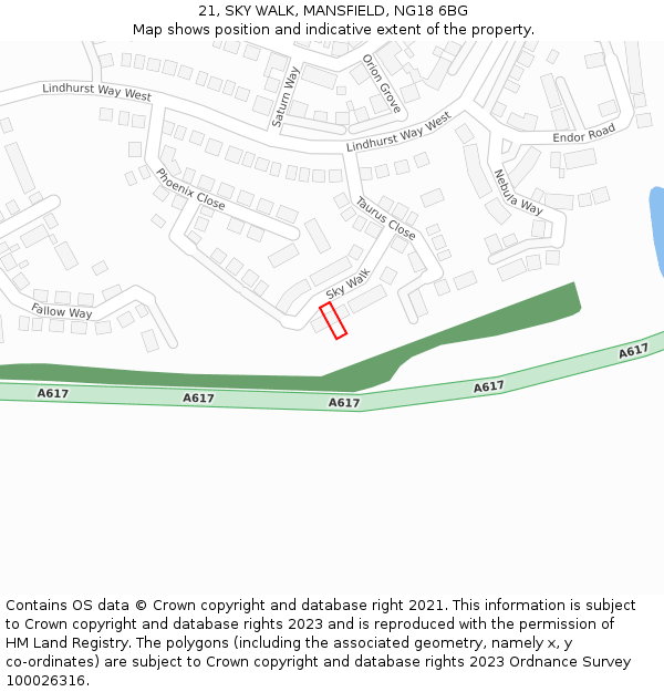 21, SKY WALK, MANSFIELD, NG18 6BG: Location map and indicative extent of plot