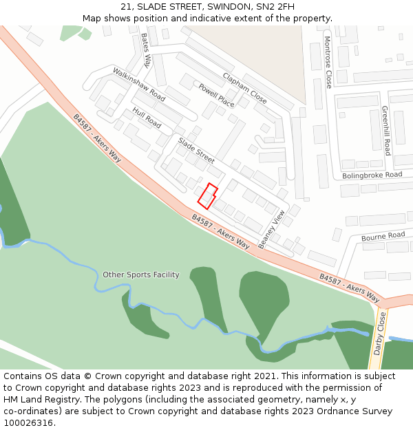 21, SLADE STREET, SWINDON, SN2 2FH: Location map and indicative extent of plot