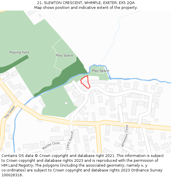 21, SLEWTON CRESCENT, WHIMPLE, EXETER, EX5 2QA: Location map and indicative extent of plot