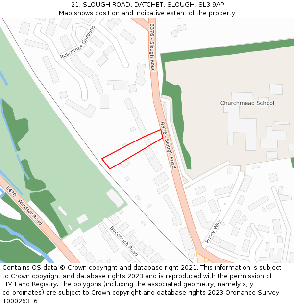 21, SLOUGH ROAD, DATCHET, SLOUGH, SL3 9AP: Location map and indicative extent of plot