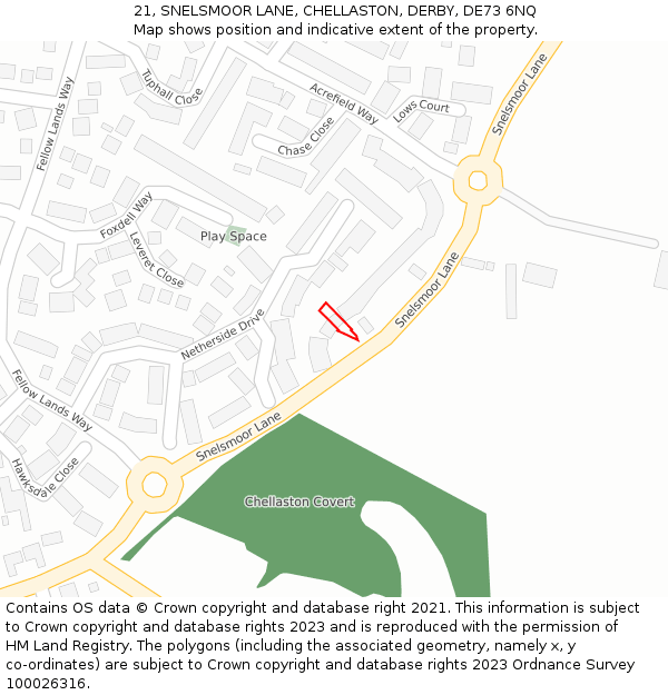 21, SNELSMOOR LANE, CHELLASTON, DERBY, DE73 6NQ: Location map and indicative extent of plot
