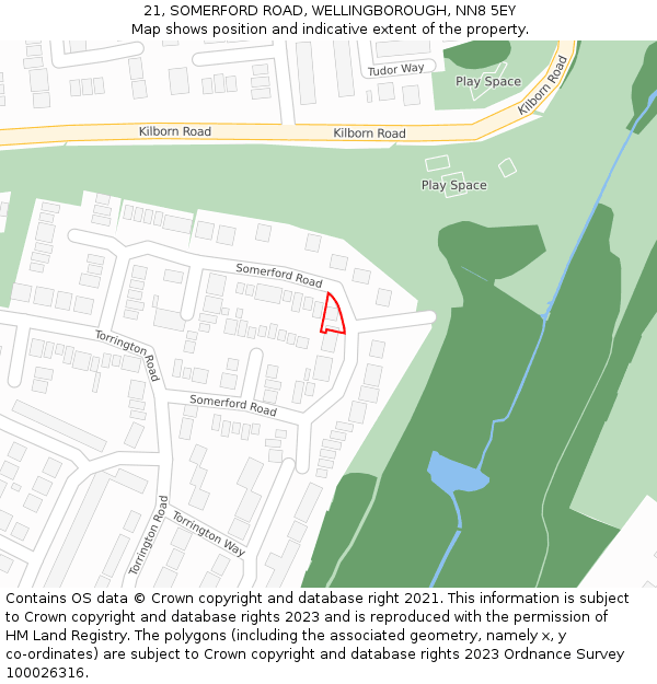 21, SOMERFORD ROAD, WELLINGBOROUGH, NN8 5EY: Location map and indicative extent of plot