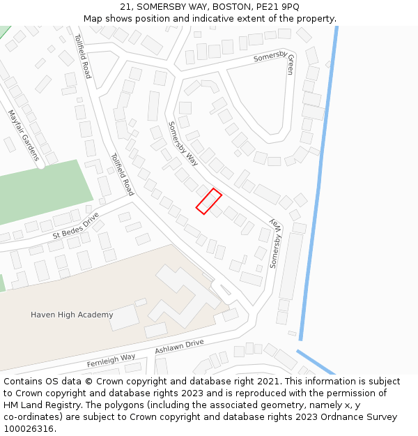 21, SOMERSBY WAY, BOSTON, PE21 9PQ: Location map and indicative extent of plot