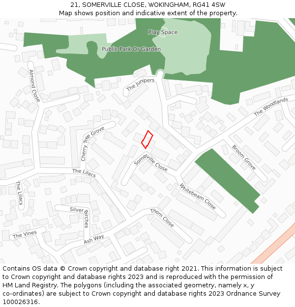 21, SOMERVILLE CLOSE, WOKINGHAM, RG41 4SW: Location map and indicative extent of plot