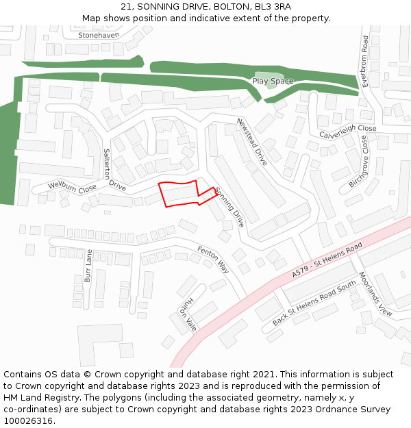 21, SONNING DRIVE, BOLTON, BL3 3RA: Location map and indicative extent of plot