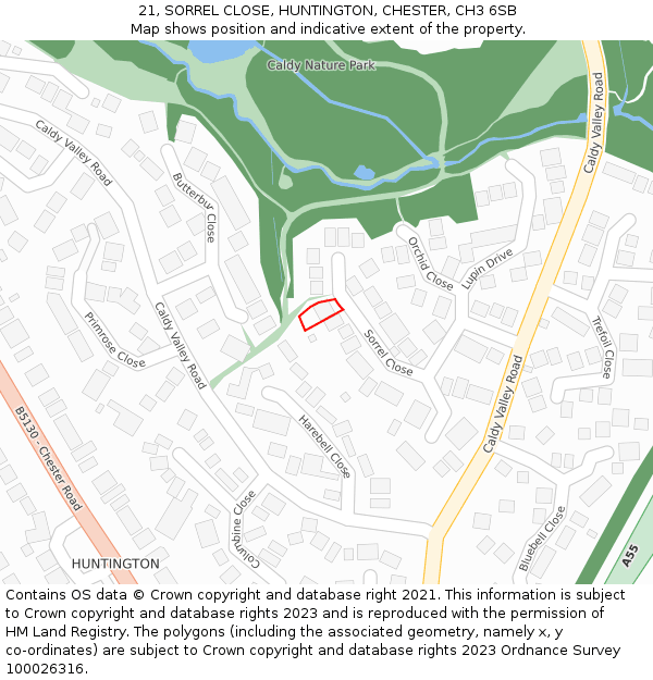 21, SORREL CLOSE, HUNTINGTON, CHESTER, CH3 6SB: Location map and indicative extent of plot