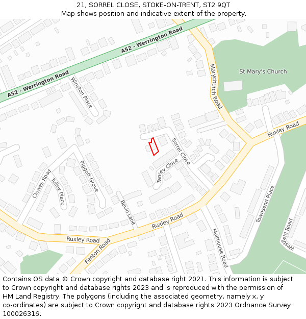 21, SORREL CLOSE, STOKE-ON-TRENT, ST2 9QT: Location map and indicative extent of plot