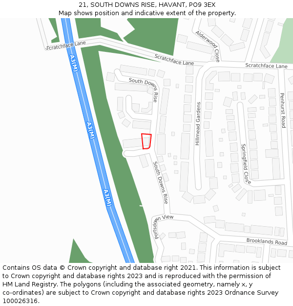 21, SOUTH DOWNS RISE, HAVANT, PO9 3EX: Location map and indicative extent of plot