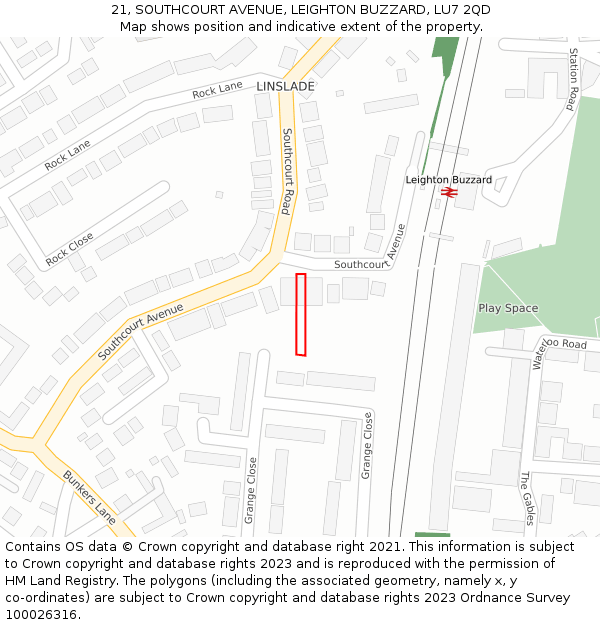 21, SOUTHCOURT AVENUE, LEIGHTON BUZZARD, LU7 2QD: Location map and indicative extent of plot
