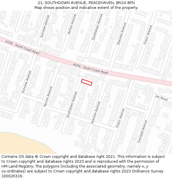 21, SOUTHDOWN AVENUE, PEACEHAVEN, BN10 8PN: Location map and indicative extent of plot