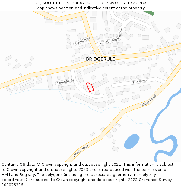 21, SOUTHFIELDS, BRIDGERULE, HOLSWORTHY, EX22 7DX: Location map and indicative extent of plot