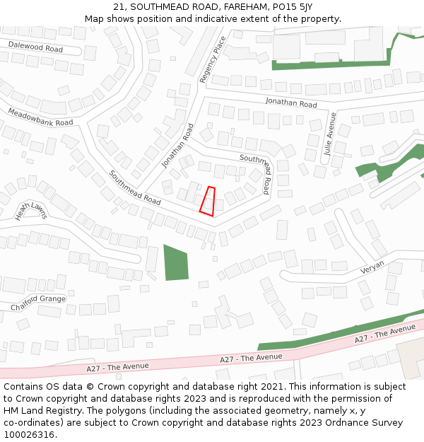 21, SOUTHMEAD ROAD, FAREHAM, PO15 5JY: Location map and indicative extent of plot