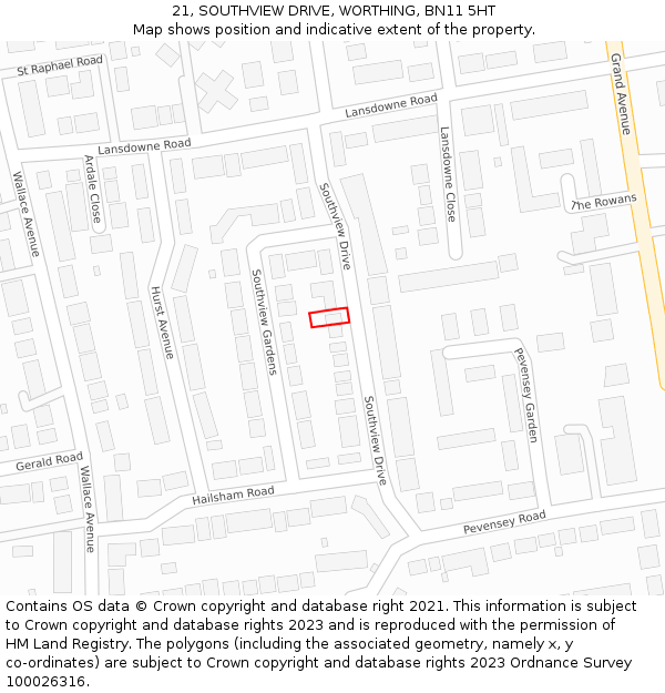 21, SOUTHVIEW DRIVE, WORTHING, BN11 5HT: Location map and indicative extent of plot