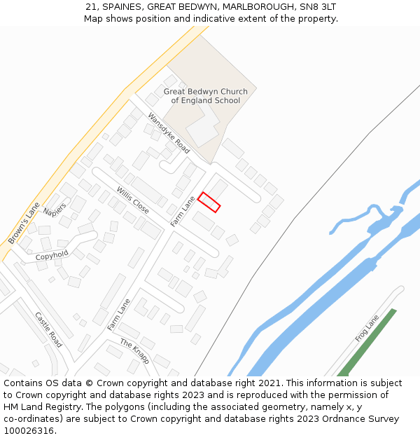 21, SPAINES, GREAT BEDWYN, MARLBOROUGH, SN8 3LT: Location map and indicative extent of plot
