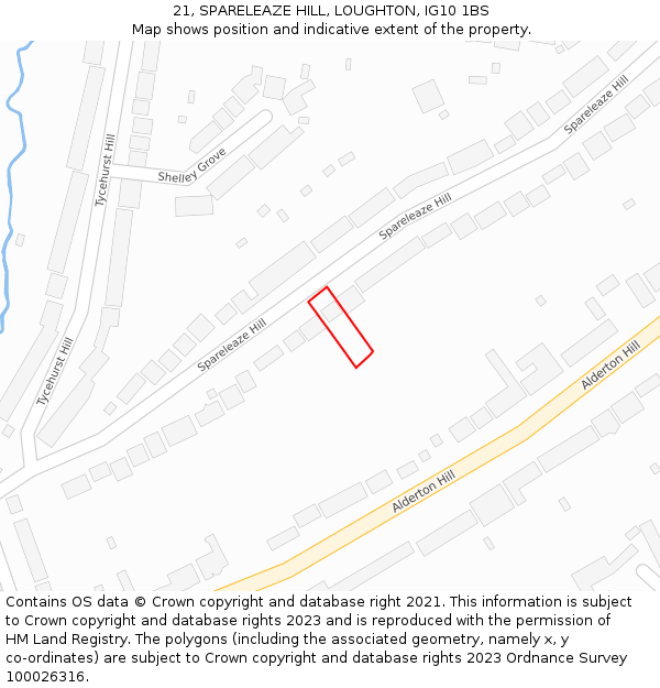 21, SPARELEAZE HILL, LOUGHTON, IG10 1BS: Location map and indicative extent of plot